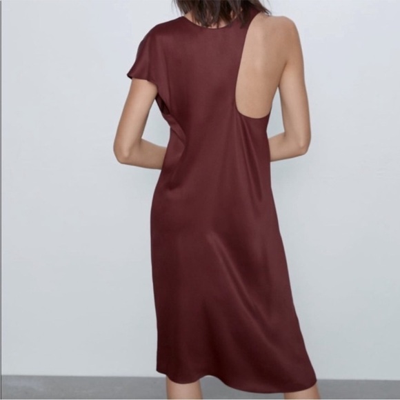 Zara Maroon Red Asymmetrical MIDI  Dress L - Picture 6 of 7